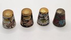 4 Different Vintage Brass   Enamel Cloisonne Thimbles Birds Flowers  2