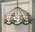 Vintage Stained Slag Glass Lamp Shade Tulip Floral Hanging Swag 20  Large