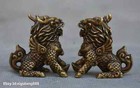 Pairs Chinese Copper Bronze Fengshui Lucky Kylin Chi-lin Qilin God Beast Statue