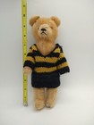 Vintage Mohair Jointed Teddy Bear Glass Eyes Golden Knit Striped Sweater Set 10 
