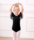 Black Gymnastics Leotards For Girls Size 6-7 Ruffle Sleeve Ballet Leotard Spa   
