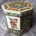 Vintage Daher Lidded Tin Canister Floral Made In England Hexagonal Tea Toffee