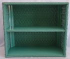 Vintage Turquoise Wicker Bathroom Vanity Double Shelf Wall Decor Mid Century