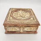Vtg Carved Stone Incolay Jewelry Trinket Box Dusty Rose Marie Antoinette Model