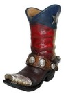 Rustic Western Star Texas Patriot Cowboy Horseshoe Boot With Spur Vase Planter