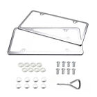 2pcs Chrome Stainless Steel Metal License Plate Frame Tag Cover With Screw Caps