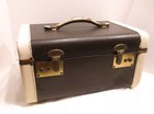 Vintage Travel Brown cream Train Makeup Hard Case  Circa 1940 s-1950 s