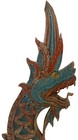 19th C Thai Carved Wood Naga Dragon Roof Finial Sculpture  Metal Stand -37   h