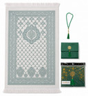 Azeemquest Muslim Prayer Rug Janamaz Gift Set With Prayer Beads - Cream   Green