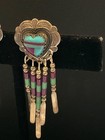 Vtg Signed M Navajo Quoc Sterling Silver Turquoise Pierced Earrings