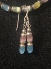 Vtg 31g Sterling Silver Multi Pastel Cats Eye Glass Necklace Bracelet Set Y2k 90