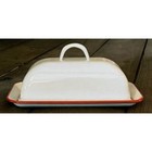 Enamelware White Covered Butter Dish With Red Trim - Farmhouse - Retro Look