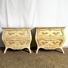 Vintage Italian Wooden Bombe Nighstands commodes With Cream Distressed Crackle