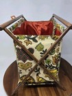 Vtg Mcm Retro Wooden Folding Frame Sewing Basket Yarn Caddy Holder Knitting Fall