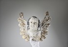 Carved Wood Cherub Angel Glass Eyes Distressed Folk Art Santos Wall Hanging 16 