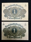 Authentic Germany 2 One Mark 1920 Bill - Uncirculated - Consecutive Numbers