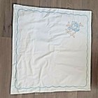 White Cotton Euro Pillow Sham 26x26 Blue Embroidered Floral Scalloped Trim