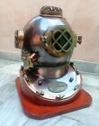 18  Brass Antique Finish Navy Mark V Scuba Diving Divers Helmet W wooden Base