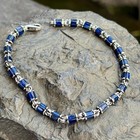 925 Sterling Silver Men Sapphire Byzantine Chain Link Bracelet