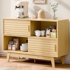 Oak Fluted Buffet Sideboard Console Table With Sliding Doors Accent Cabinet