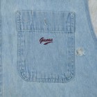 Rare Vintage Guess Spell Out Denim Fleece Hooded Button Up Shirt 90s Youth Sz L