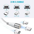 6ft 3in1 Magnetic Usb Cable Charger Cord For Iphone 16 15 14 13 Samsung S24 S23 