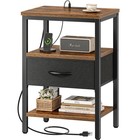 Nightstand With Charging Station  Adjustable Fabric Drawer  3-tier Storage End T