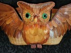 Vintage 1970s Wicker Owl Rattan Woven Wall Pocket Letter Mail Basket Kitchie