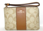 Coach New 58035 Corner Zip Wristlet Signature Light Khaki Saddle Leather Nwt  88