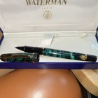 Waterman Paris Rollerball Pen Green Marble Resin Gold Trim Black Ink