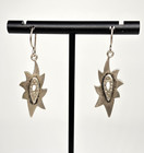 Lot Of 2 Earrings Metal Silver Brass Copper Handmade Vtg Dangle French Wires