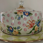 Mackenzie-childs Pink Wildflowers Dome  check Platter cake Carrier New In Box