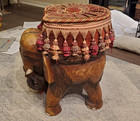 Vintage Bombay Co  Carved Wood Asian Elephant Footstool Seat Ottoman