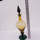 Vintage Hand Blown Egyptian Art Glass Bottle Decanter W Dauber Green brown 16 
