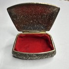 Vintage Made In Japan Floral Rose Jewelry Trinket Box Gold Tone Red Velvet Lined