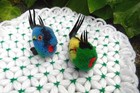 2 Steiff Wool Pom Pom Fish   1 Blue 1 Green Both Have Their Button Vintage Cute