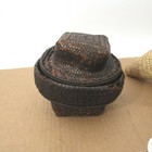 Vtg Lot Sml African Woven Basket Bowl Tribal Art Boho Chic Cowry Shell Container