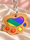 Handmade Leather Paw Keychain With Rainbow Heart     Pet Lover Gift  Bag Charm