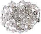 8mm White Crystal Beads Rosary Necklace With 10mm Alloy Mystery Beads Miraculous