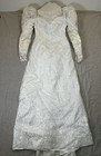 Vtg 1980s Wedding Dress Floor Length Lace Sequins Puffy Long Sleeve Bow Hat  10