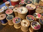 Coats   Clark Talon Belding Vintage Sewing Thread Lot  Wood Spools In Glass Jars