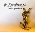 Ysl - Yves Saint Laurent - Large Antique Gold Tone Logo Brooch Pin