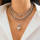 Silver Necklace Stack Layered Chunky Paperclip Chain Cross Beaded Toggle Pendant