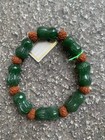 Rare Hand Carved Chinese Hetian Natural Green Jade  cabbage  Beads Bracelet   