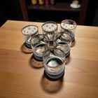 Vtg 6 Mcm Rocks Sakura Sango Whiskey Glasses Gold Snowflakes Rim Atomic Bottom