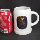Vintage Lowenbrau West German Beer Stein Gold Lion White Ceramic Signed Euc