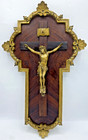 Large Antique French Crucifix 19th Century Wood And Bronze