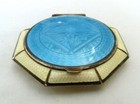 Antique Vintage Art Decio Blue Cream Guilloche Enamel Classic Powder Compact