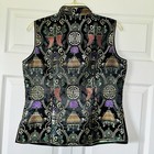 Vintage 70s 80s Golden Dragon Embroidered Silk Vest Asian Black Satin Gilet M