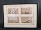 Antique Pen And Ink Drawings Shipping Nautical Miniatures Mounted Maritime 